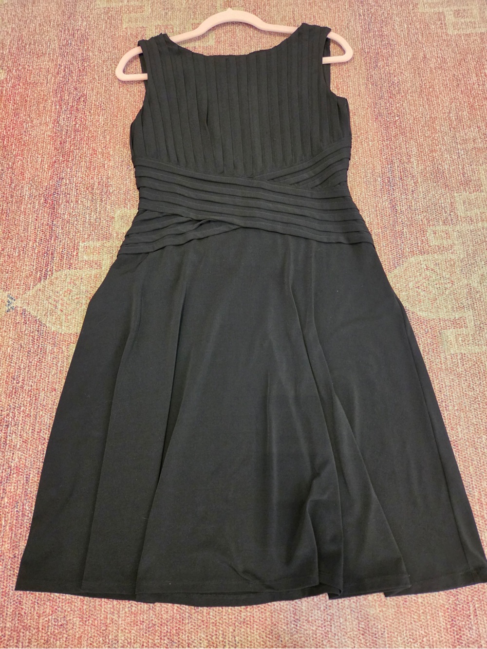 Calvin Klein structured pleated ALine black sleeveless flared mini dress sz 10